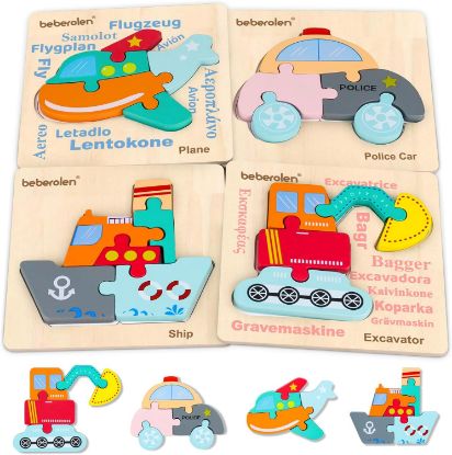 Picture of Beberolen Wooden Vehicle Puzzles for Toddlers