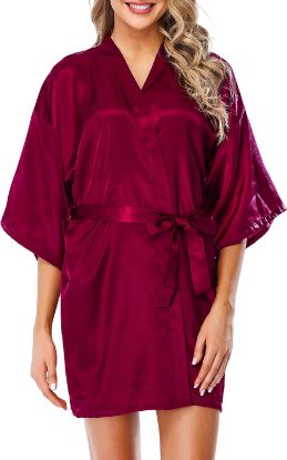 Picture of  Wikoan Women's Satin Robe Summer Silk Dressing Gowns, Burgundy