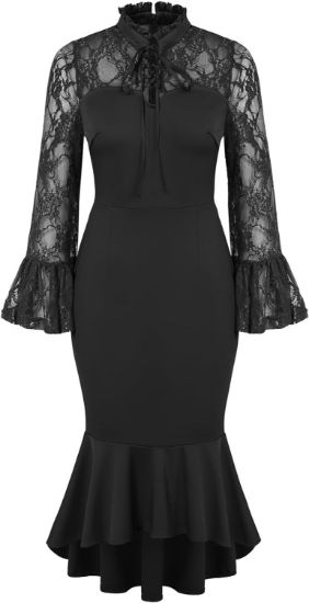 Picture of SCARLET DARKNESS Women Lace Patchwork Dress