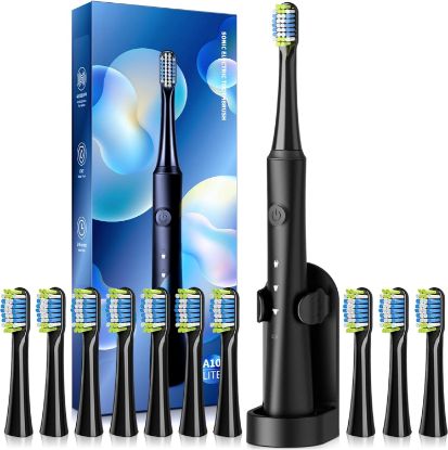 Picture of Sonic Rechargeable Electric Toothbrush with Holder and 10 Brush Heads