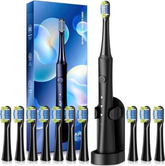 Picture of Sonic Rechargeable Electric Toothbrush with Holder and 10 Brush Heads