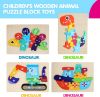 Picture of 4 Pack Wooden Puzzle Wooden Dinosaur Jigsaw Number Toys