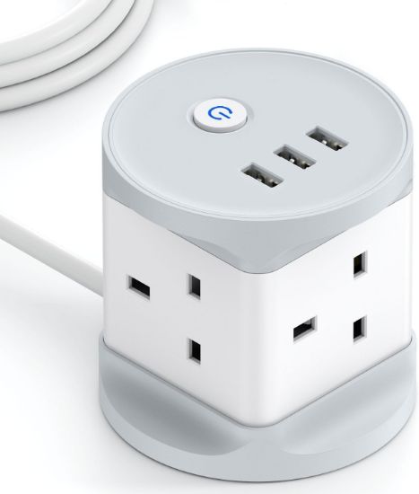 Picture of Multi Plug Extension Cord with 3 USB Ports, 4 Way Desk Extension, 1.5m